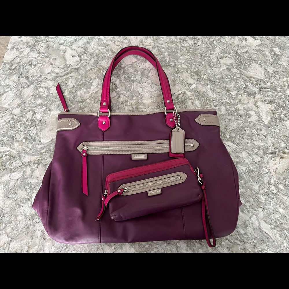 Beautiful purple & pink Coach bag and matching wallet !!